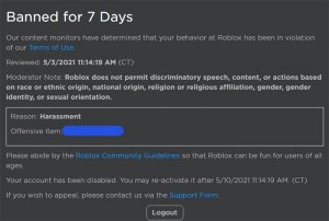 За что можно получить бан в игре "Роблокс"?