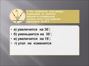 Угол падения увеличился на 30 На сколько увеличился угол отражения?