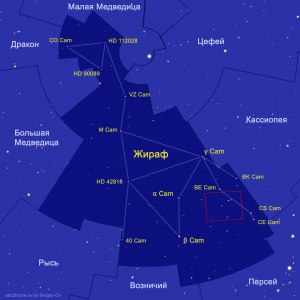 Как называется самая яркая звезда созвездия Жираф?