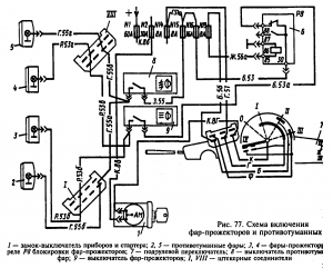 Помогите описать путь тока в цепях освещения автомобиля маз-5335