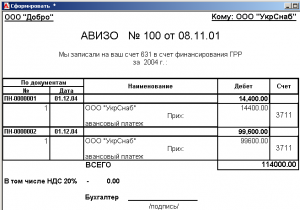 Как правильно должно быть оформлено "Дебетовое авизо"?