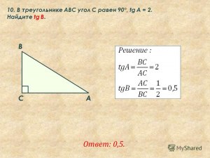 Чему равен tgB, если угол C 90°, BC=10, AC=7?