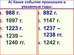 В какие годы произошли следующие события?