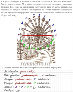 Сколько кабинок в колесе обозрения, если кр. кабинка номер 2, а жёлтая — 6?