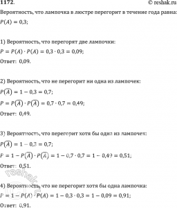 Какая вероятность, что за год перегорит не меньше 1 или 2 лампочки?