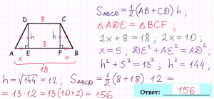 Как решить: Основания равнобедренной трапеции равны 8 и 6?