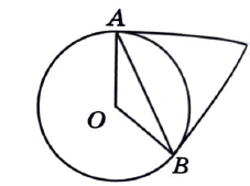 Как решить: Касательная в точках A и B к окружности пересекаются углом 64°?